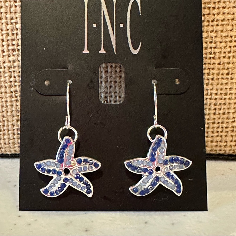 NWT INC Earrings - Starfish in silver tone with light and dark blue rhinestones - Picture 3 of 7